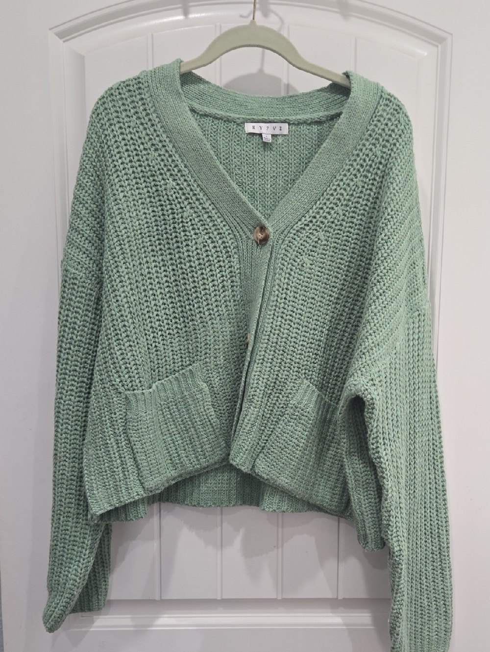 HYFVE Mint Green Chunky V-Neck Knit Cardigan